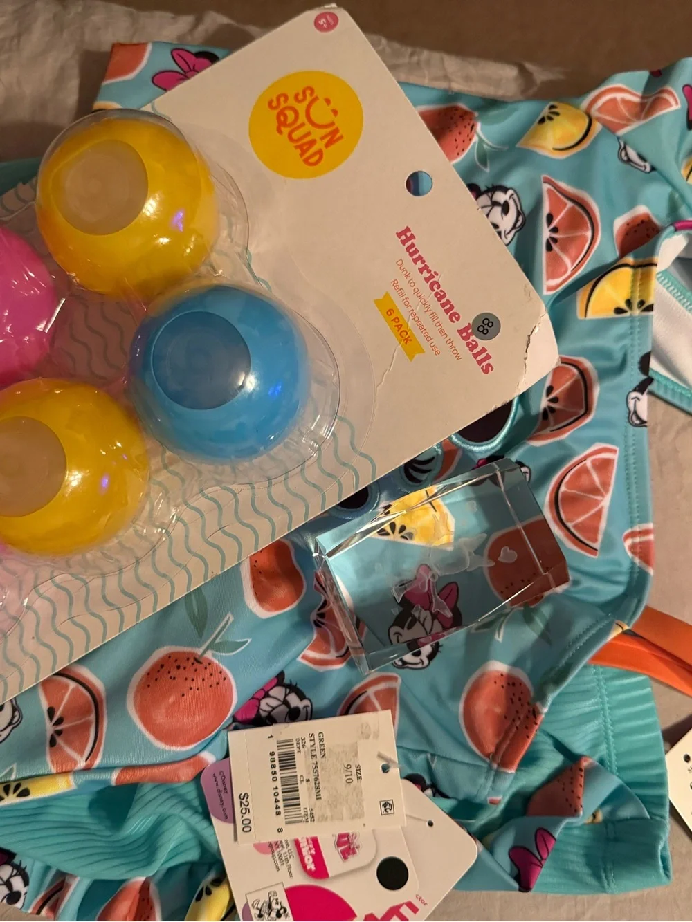 Disney Aqua and Coral Minnie Mouse Two-Piece Swim Set& toy bundle